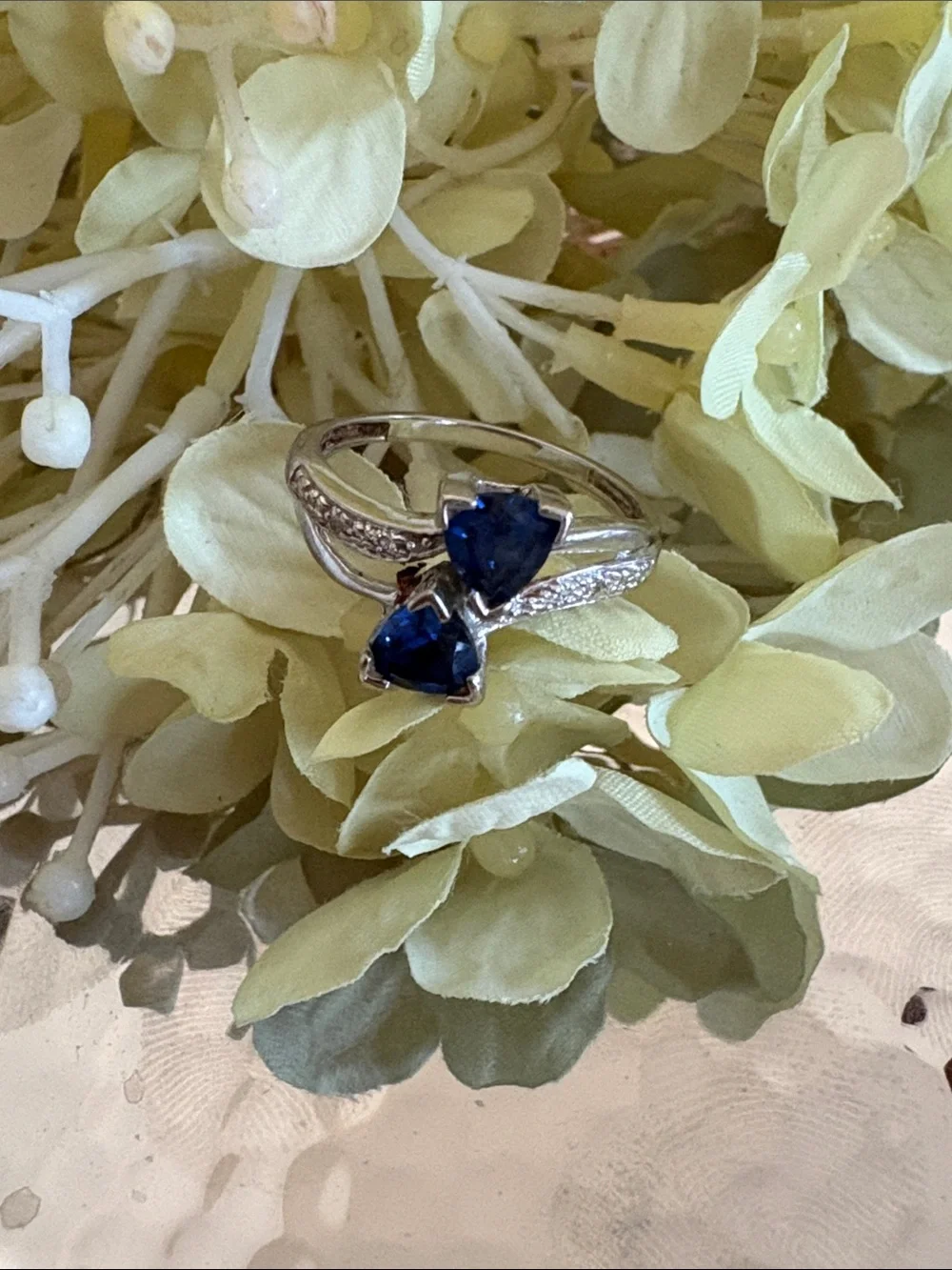 Elegant Silver Ring with Deep Blue Triangle Gemstones